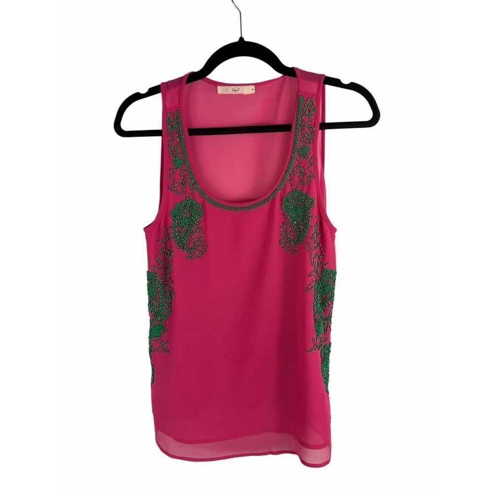 Hazel pink tank with green beaded detail- size m
